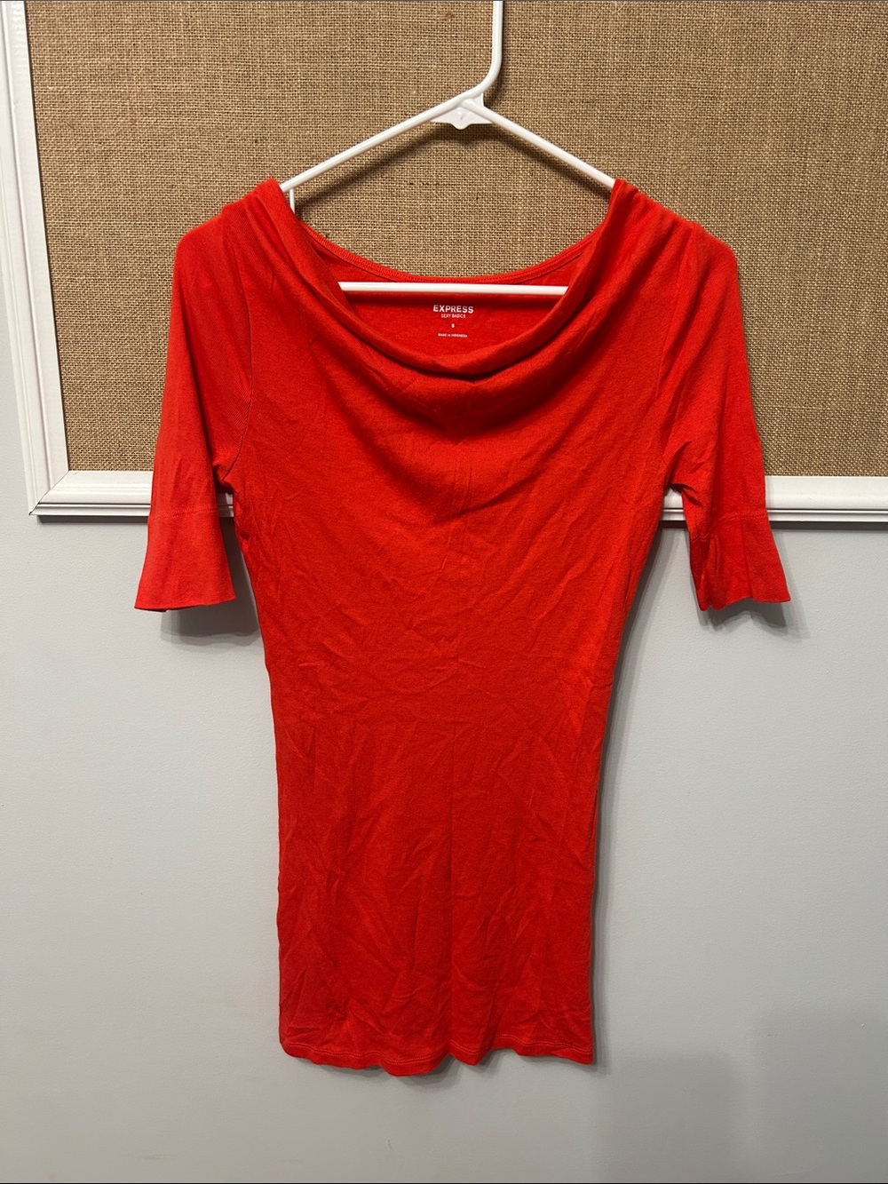 Express Red Cowl-Neck Short Sleeve Tee